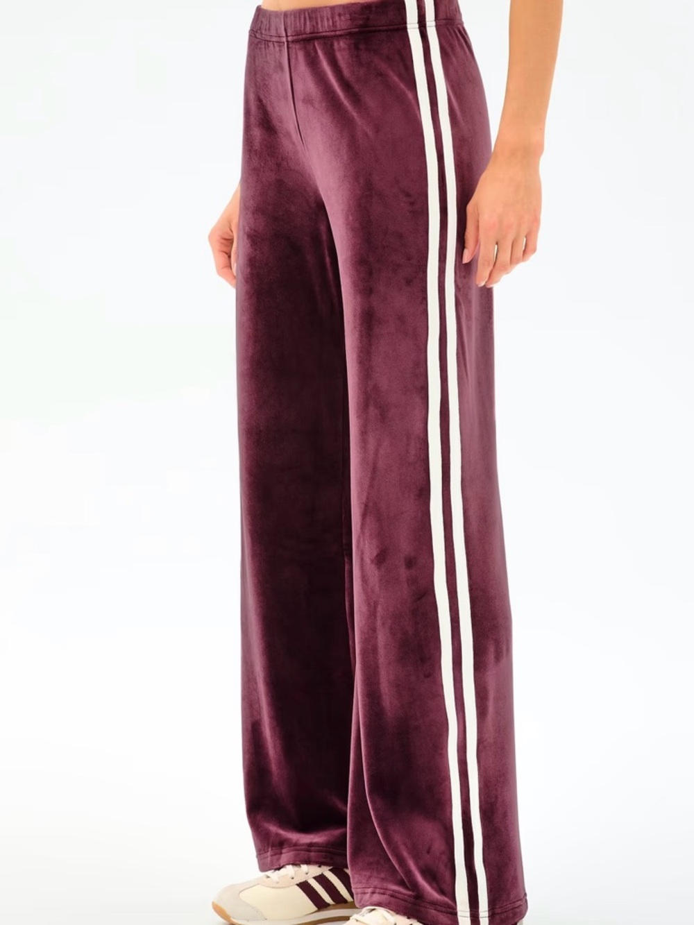 Splits59 Velvet Wide-Leg Track Pants with Side Stripes - Plum size Small